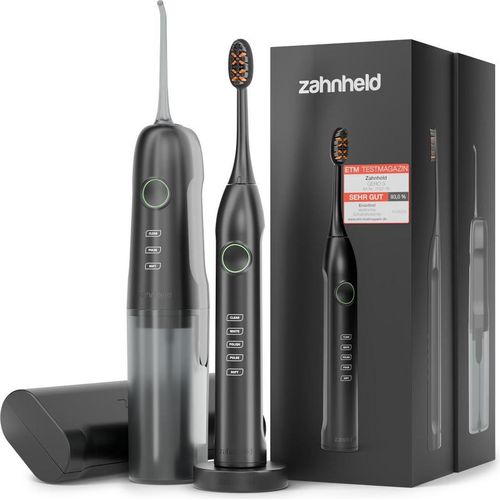 Zahnheld Set Schallzahnbürste und Munddusche, elektrische Zahnbürste, Zahndusche mit feinem Wasserstrahl, Zahnzwischenraumreiniger für Erwachsene