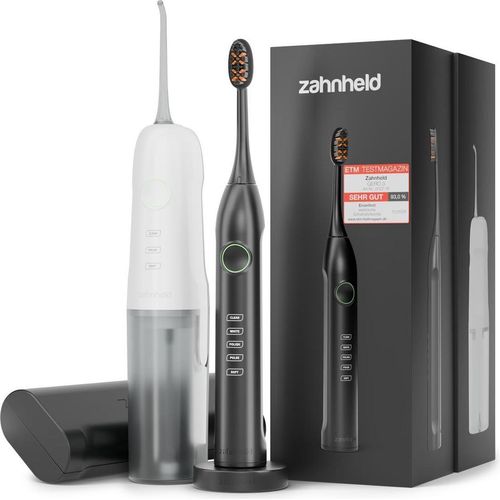 Zahnheld Set Schallzahnbürste und Munddusche, elektrische Zahnbürste, Zahndusche mit feinem Wasserstrahl, Zahnzwischenraumreiniger für Erwachsene