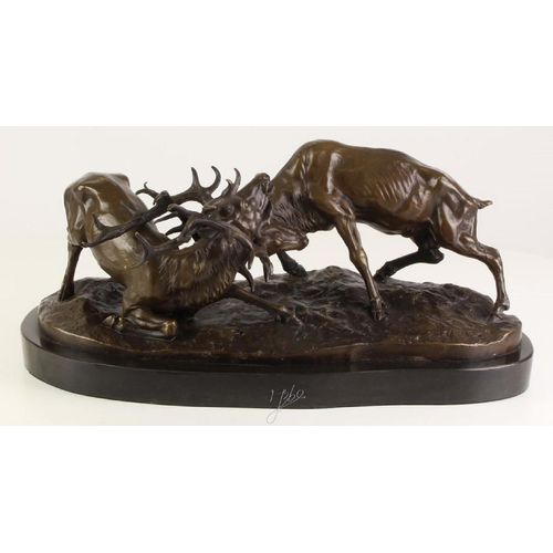Casa Padrino Luxus Bronzefiguren Kämpfende Hirsche Bronze / Schwarz 43,3 x 20,6 x H. 18 cm - Luxus Qualität