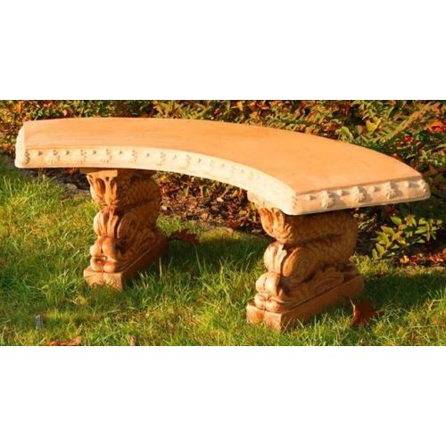 Casa Padrino Gartenbank Fisch Beige 155 x 40 x H. 47 cm - Orientalische Stein Bank - Gebogene Parkbank - Orientalische Garten & Terrassen Möbel