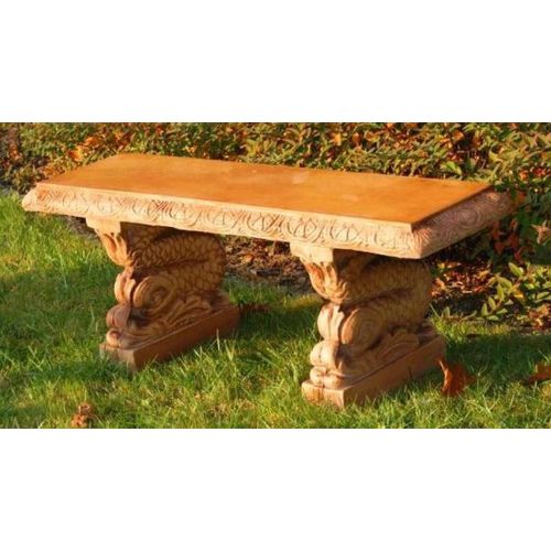 Casa Padrino Gartenbank Fisch Beige 124 x 37 x H. 47 cm - Orientalische Stein Bank - Parkbank - Orientalische Garten & Terrassen Möbel