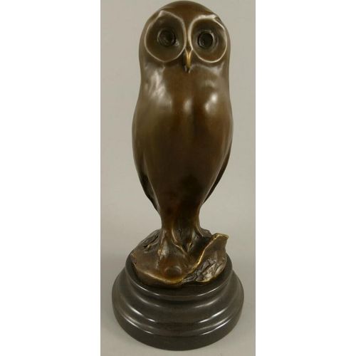 Casa Padrino Bronze Skulptur Eule Bronzefarben / Schwarz 12 x 12 x H. 26 cm - Bronzefigur - Dekofigur - Schreibtisch Deko Accessoires