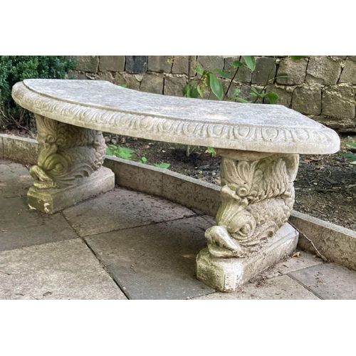 Casa Padrino Garten Bank Grau 138 x 45 x H. 49 cm - Gebogene Stein Sitzbank im Orientalischen Stil - Orientalische Garten Möbel