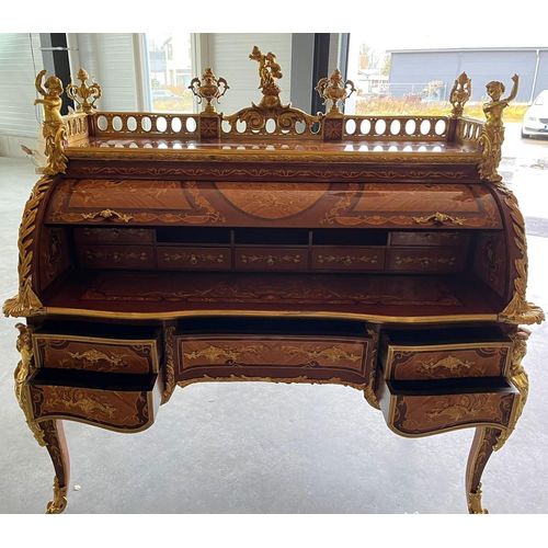 Casa Padrino Luxus Barock Sekretär Braun Intarsien / Gold - Prunkvoller Schreibtisch im Barockstil - Barock Büro Möbel - Möbel im Barockstil - Barock Büro Einrichtung - Edel & Prunkvoll