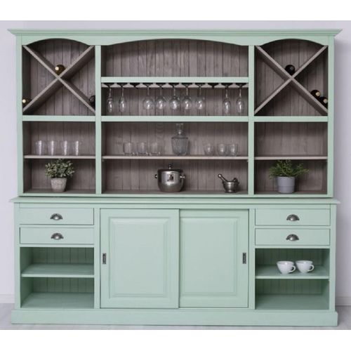 Casa Padrino Landhausstil Barschrank Mintgrün / Grau 240 x 50 x H. 210 cm - Massivholz Weinschrank im Landhausstil - Landhausstil Möbel - Bar Möbel im Landhausstil - Landhausstil Einrichtung