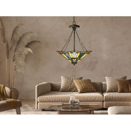 Ausgefallene Pendelleuchte aus Glas bunt im Tiffany Stil 3-flammig, Ø44,5cm