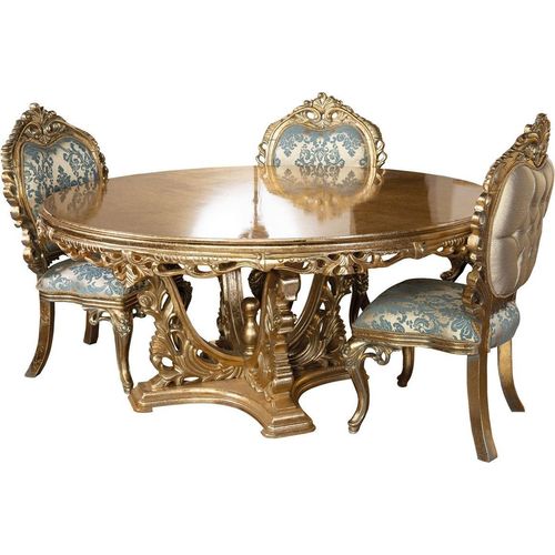 Casa Padrino Luxus Barock Esstisch Gold - Runder Barockstil Esszimmer Tisch - Runder Barockstil Küchen Tisch - Luxus Esszimmer Möbel im Barockstil - Barock Esszimmer Möbel
