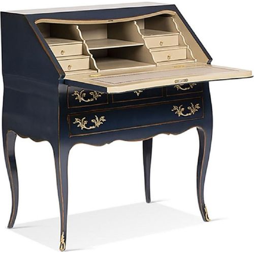 Casa Padrino Luxus Barock Sekretär Blau / Gold / Beige - Handgefertigter Schreibtisch im Barockstil - Barock Büro Möbel - Luxus Möbel im Barockstil - Luxus Qualität - Italy
