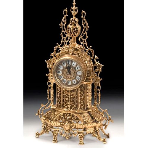 Casa Padrino Luxus Barock Tischuhr Gold 29 x H. 48 cm - Handgefertigte Bronze Uhr im Barockstil - Barock Schreibtischuhr - Barock Schreibtisch Deko - Barock Deko Accessoires - Barockstil Uhren