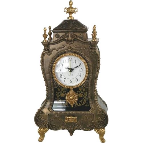 Casa Padrino Barock Tischuhr Bronze / Antik Gold 17 x 9 x H. 32 cm - Barockstil Schreibtischuhr mit Melodie - Barock Schreibtisch Deko - Barock Deko Accessoires - Barockstil Uhren