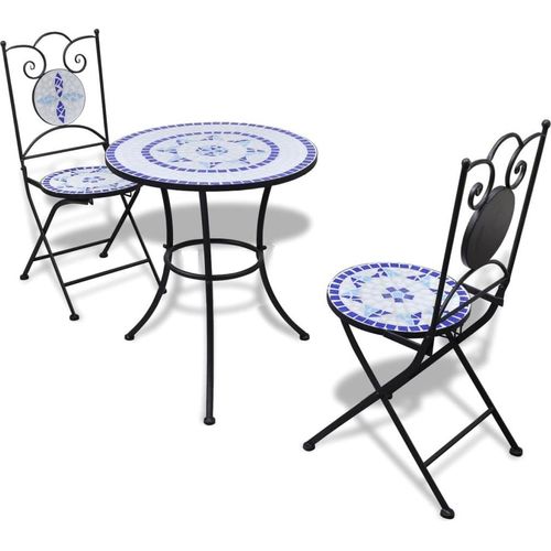 The Living Store 3-tlg. Bistro-Set Keramikfliesen Blau und Weiß