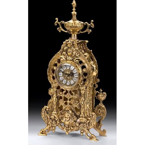 Casa Padrino Luxus Barock Tischuhr Gold 24 x H. 50 cm - Handgefertigte Bronze Uhr im Barockstil - Barock Schreibtischuhr - Barock Schreibtisch Deko - Barock Deko Accessoires - Barockstil Uhren
