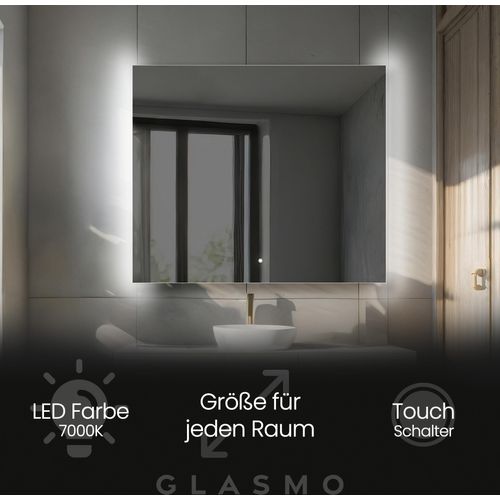 Spiegel mit Beleuchtung 90x60 cm Alana - Horizontal Rechteckiger Badezimmerspiegel mit LED Beleuchtung - Kaltweiß 7000K - LED Badspiegel Lichtspiegel mit Touch Schalter Image