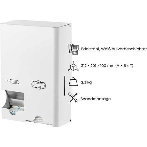 Binden- und Tampospender zur Aufputzmontage mit Schloss und Schlüssel, Farbe:Edelstahl.weiß. pulverbeschichtet