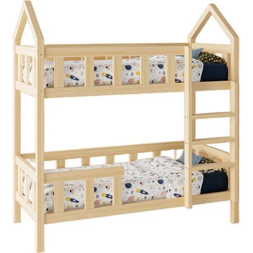 Hochbett TRANO ROA P | Ökologisches Kinderbett aus natürlichemem Holz | Einfache Montage, inklusive Lattenrost | 100x200 cm