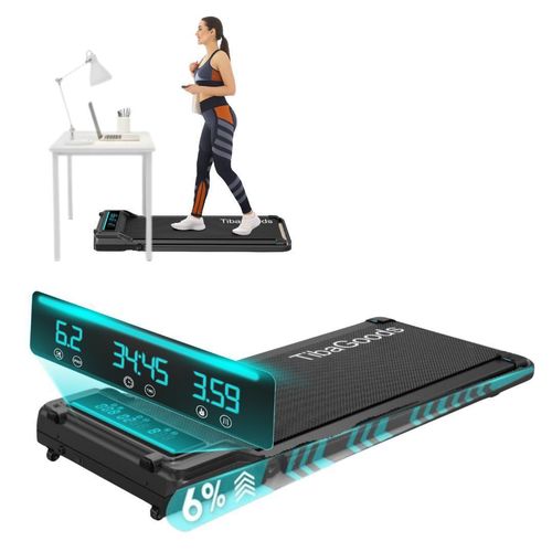 TiBa Laufband für Zuhause - Walking Pad mit Steigung [3 Stufen, bis zu 6%] - Laufpad [max. 100kg, max. 6 km/h] - Ideal als Laufband für Büro
