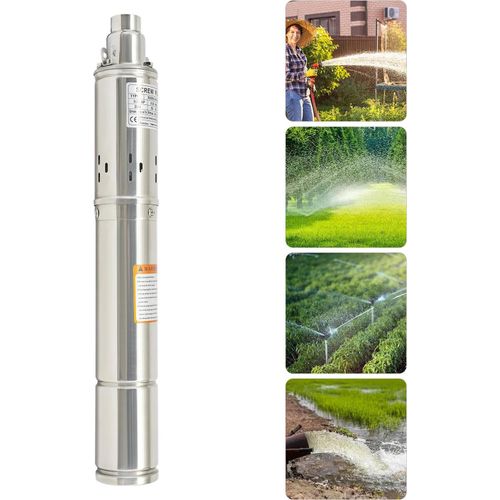 Tiefbrunnenpumpe aus Edelstahl, Tauch-Schneckenpumpe, 230V mit EU-Stecker, sandverträglich, für Garten und Landwirtschaft