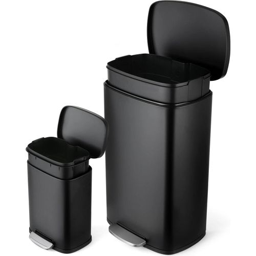 Küchen-Mülleimer / Abfalleimer - Treteimer 30 L - Soft-Close-Deckel - Fingerabdruckresistent - Edelstahl - Fußpedal - Schwarz