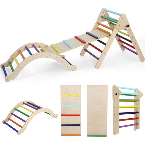 Kletterdreieck für Kinder - Klappbares Kletterdreieck Set - 180×50×83 cm - Holz - Innen/Außen - 3–7 Jahre - Mehrfarbig