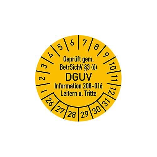 moedel Prüfplaketten Geprüft BetrSichV/DGUV 2026–2031, Folie, Ø 30 mm, 10 Stück/Bogen, einfache Anwendung