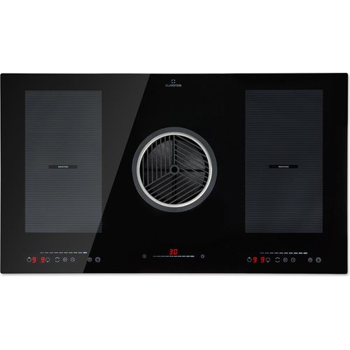 Klarstein 2-in-1 Kochfeld mit Dunstabzug Integriert, Induktionskochfeld mit Dunstabzug für Kochinsel, 4er Kochfeld mit Integriertem Dunstabzug, 654m³/h Luftstrom, Touch-Display, A