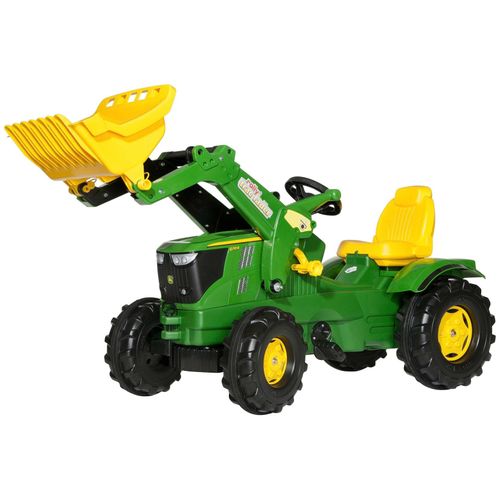 Tretfahrzeug ROLLY TOYS "John Deere 6210R", grün, Tretfahrzeuge, KinderB:53cm H:81cm T:142cm, Kunststoff, Kindertraktor mit Lader, B:53cm H:81cm T:142cm