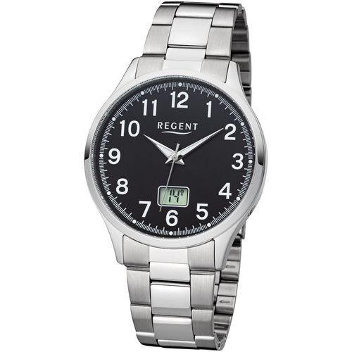 Funkuhr REGENT, silber (silberfarben, schwarz), Armbanduhren, Damen, Quarzuhr, Armbanduhr,Herrenuhr,Leuchtzeiger, Damenuhr,Edelstahlarmband