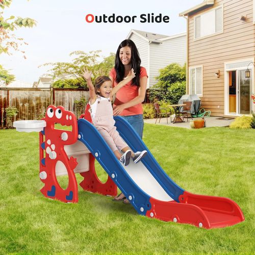 Rutsche für Kleinkinder mit Dinosaurier-Motiv - Kombirutsche & Klettergerüst - Mit Basketballkorb - Für draußen - Für Kinder unter 3 Jahren - Blau