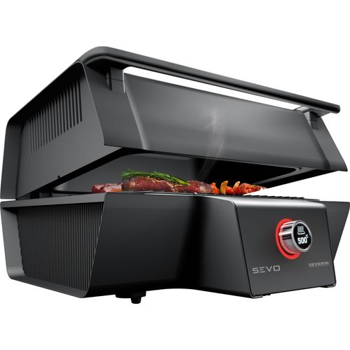 Tischgrill SEVERIN "SEVO GT PG 8106", schwarz, B:57cm H:32cm T:54cm, Kontaktgrill_Standgrill_Tischgrill_Teppanyakigrill, BoostZone - 500C für perfekte Brandings, integrierten Kernthermometer