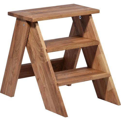 Tritthocker DOBAR, beige (natur, geölt), B:54cm H:45cm T:42cm, Hocker, Tritthocker für die Ernte, Eichenholz
