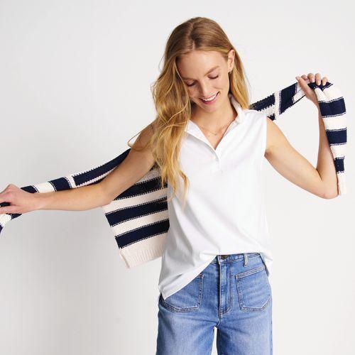 Ärmelloses Supima-Poloshirt, Damen,  Weiß, Baumwolle, by Lands' End