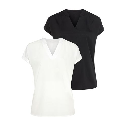 Blusentop FLASHLIGHTS, Damen, Gr. 50, schwarz-weiß (schwarz, weiß), Web, Obermaterial: 100% Polyester, figurumspielend, Blusen, im Doppelpack