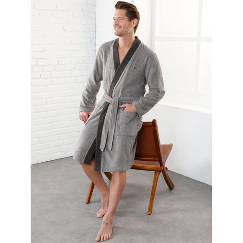 Bademantel FEEL GOOD Gr. 56, grau (steingrau), 56/58, Baumwolle, Hausmäntel, Bademantel
