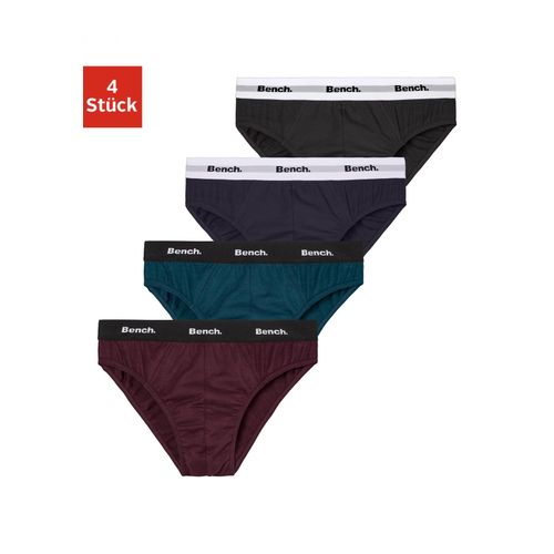 Slip BENCH., Herren, Gr. XL, 4 Stk., bunt (navy, bordeaux, petrol, anthrazit), Jersey, Obermaterial: 95% Baumwolle, 5% Elasthan, unifarben, körpernah, Unterhosen Slip, mit kontrastfarbigem Webbündchen
