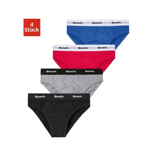 Slip BENCH., Herren, Gr. XL, 4 Stk., bunt (blau, grau, meliert, rot, schwarz), Jersey, Obermaterial: 95% Baumwolle, 5% Elasthan, unifarben, körpernah, Unterhosen Slip, mit kontrastfarbigem Webbündchen