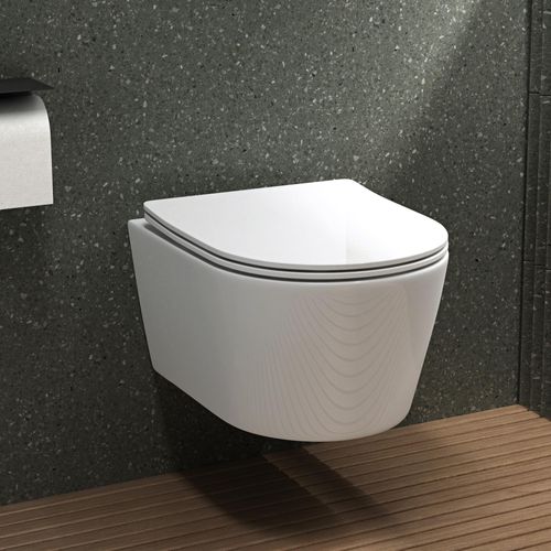 Mai & Mai Hänge-WC spülrandlos Toilette spülrandloses Softclose WC Sitz Absenkautomatik Wand wc inkl. Beschichtung A306