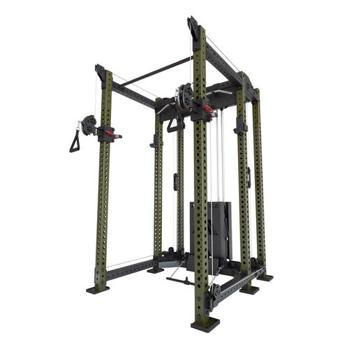 ATLETICA R8 Alpha | Power Rack | Squat Rack & Kabelzug | 180kg Steckgewichte für Cable Cross, Latzug, Rudern| Klimmzugstange, J-Hooks | Military Green