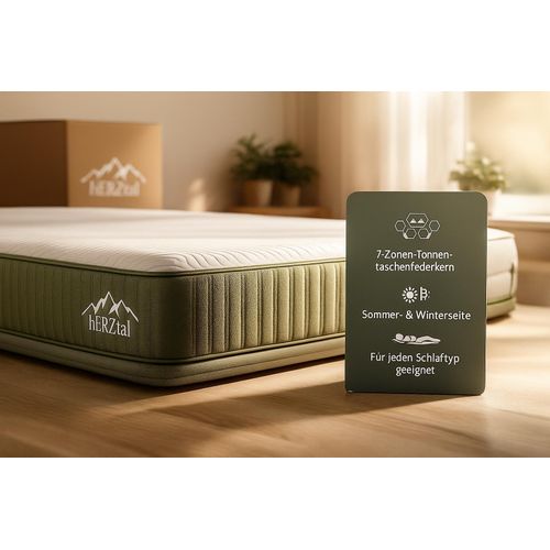 Matratze 80x200, 7-Zonen Taschenfederkernmatratze 80/200 18 cm –, für alle Gewichtsklassen, Sommer/Winter, , Bezug 60°C waschbar, Kaltschaum