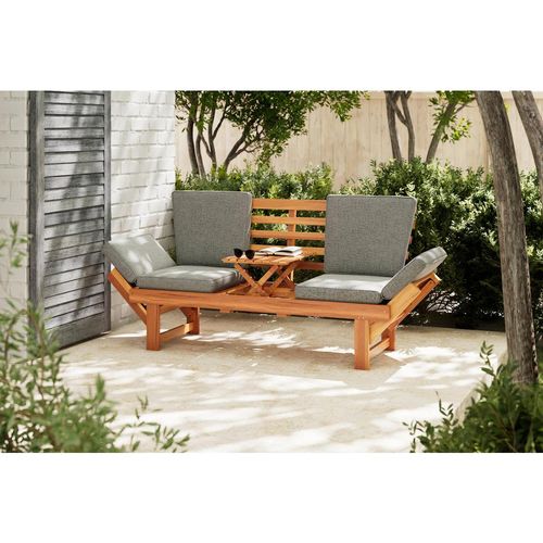 Ambia Garden Gartenbank, Grau, Akazie, Holz, Textil, Akazie, Hartholz, 2-Sitzer, 206x83x63 cm, Gartenmöbel, Gartenbänke