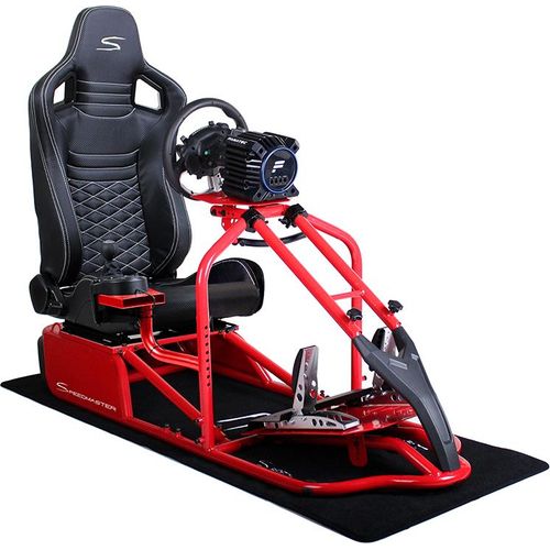 SIM Racing Cockpit Seat Pro Sim Rig ROT | Gaming Simulator Cockpit | Rennsimulator Lenkradständer Carbonfaser Optik Schwarz