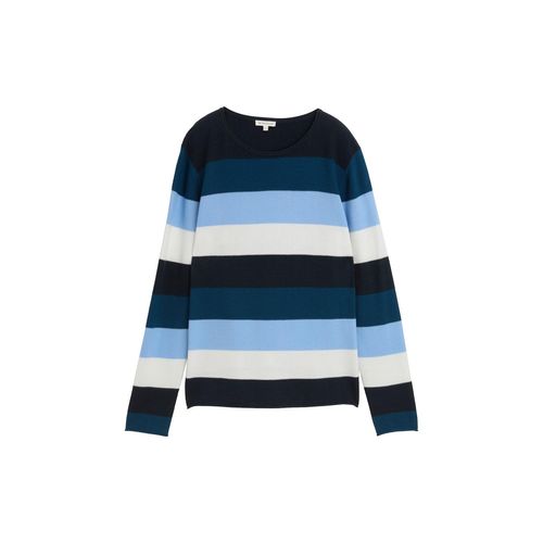 TOM TAILOR Damen Strickpullover mit Rundhalsausschnitt, blau, Gestreift, Gr. XL Image