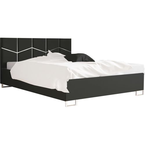 Schlafzimmer-Polsterbett ARIA 160x200cm Anthrazit mit Silberdekor, VELO-Kopfteil, stabil, mit Stauraum und Gasdruckfedern