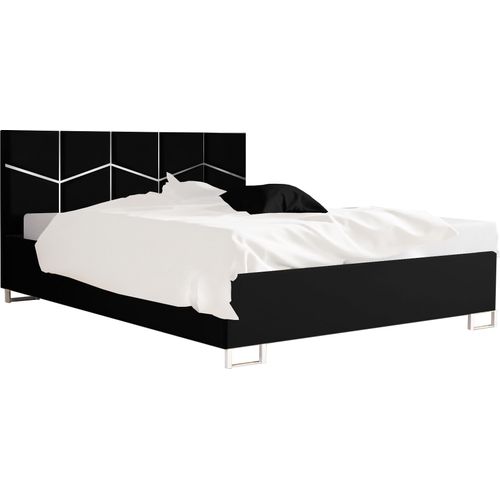 Schlafzimmer-Polsterbett ARIA 120x200cm Schwarz mit Silberdekor, VELO-Kopfteil, stabil, mit Stauraum und Gasdruckfedern