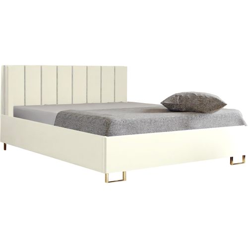Schlafzimmer-Polsterbett MALIBU, Gepolstertem Kopfteil, Hochwertiger VELUTTO Polsterstoff, Bettkasten mit Gasdruckfeder, Komfortable Betthöhe 39 cm, 200x200 cm Weiß