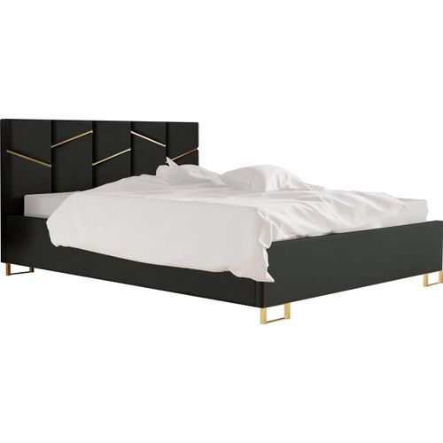 Schlafzimmer-Polsterbett LINEA 160x200cm Graphit mit Golddekor, VELO-Kopfteil, stabil, mit Stauraum und Gasdruckfedern