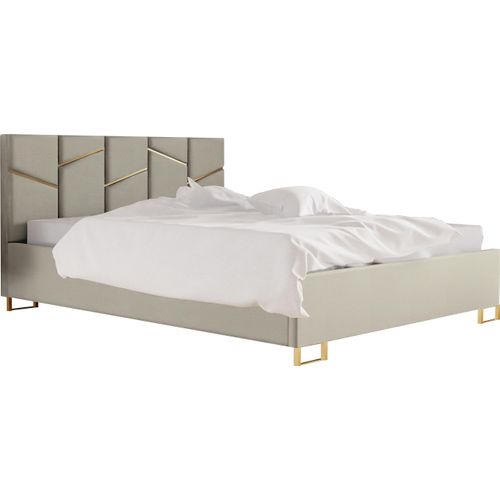 Schlafzimmer-Polsterbett LINEA 180x200cm Esche mit Golddekor, VELO-Kopfteil, stabil, mit Stauraum und Gasdruckfedern