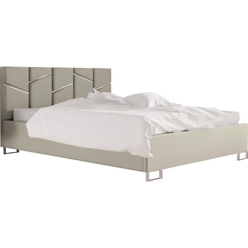 Schlafzimmer-Polsterbett LINEA 140x200cm Esche mit Silberdekor, VELO-Kopfteil, stabil, mit Stauraum und Gasdruckfedern