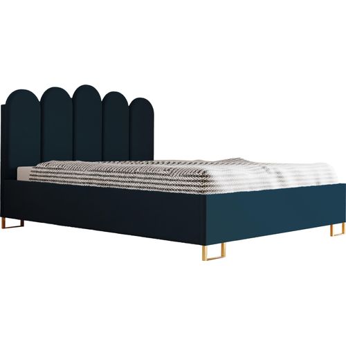 Schlafzimmer-Polsterbett MALAGA, Gepolstertem Kopfteil, Hochwertiger KRONOS Polsterstoff, Bettkasten mit Gasdruckfeder, Komfortable Betthöhe 39 cm, 200x200 cm Dunkelblau