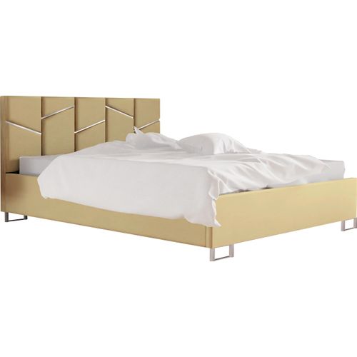 Schlafzimmer-Polsterbett LINEA Dark Beige LINEA mit Silberdekor, 200x200cm Elegantes Kopfteil, Pflegeleichter ROYAL Stoff, Stabiles Bettgestell, Bett mit Stauraum, Gasdruckfedern