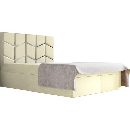 Schlafzimmer-Polsterbett FOREST 160x200cm Gebrochenes Weiß mit Silberdekor, ROYAL-Kopfteil, stabil, mit Stauraum und Gasdruckfedern